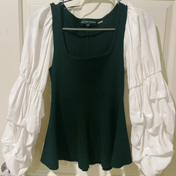 English Factory Mixed-Media Ribbed Top  Black/White XS - Picture 2 of 6